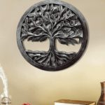 CRAFTYKART Hand Crafted Antique Green Finished Round Wooden Wall Decor Wall Panel for Living Room, Bedroom, Hallway, Office Life of Tree (size - 16 inches) (Silver)